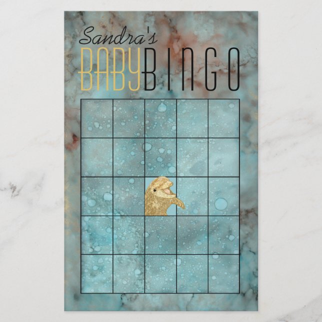 Baby Shower BINGO "Gold Baby Dolphin" Flyer (Front)