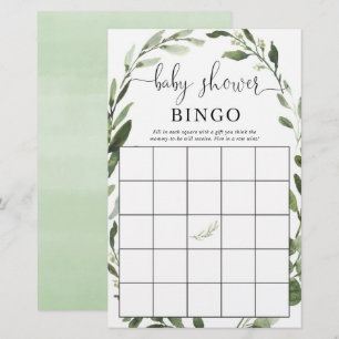 Baby shower bingo greenery eucalyptus wreath