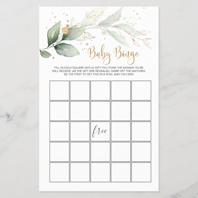 Baby Shower Bingo Greenery Foliage Game Flyer (Front)