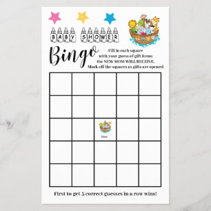 Baby Shower Bingo Noah's Ark Game Card 