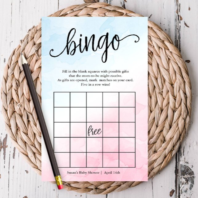 Baby Shower Bingo Pink/Blue Paper Game Card (Have some fun at your shower with this easy to play game of bingo!)