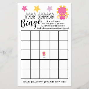 Baby Shower  Bingo Pink Lion Girl Game Card 
