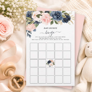 Baby Shower Bingo Pink Navy Cascading Floral Game