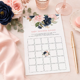 Baby Shower Bingo Pink Navy Floral Game