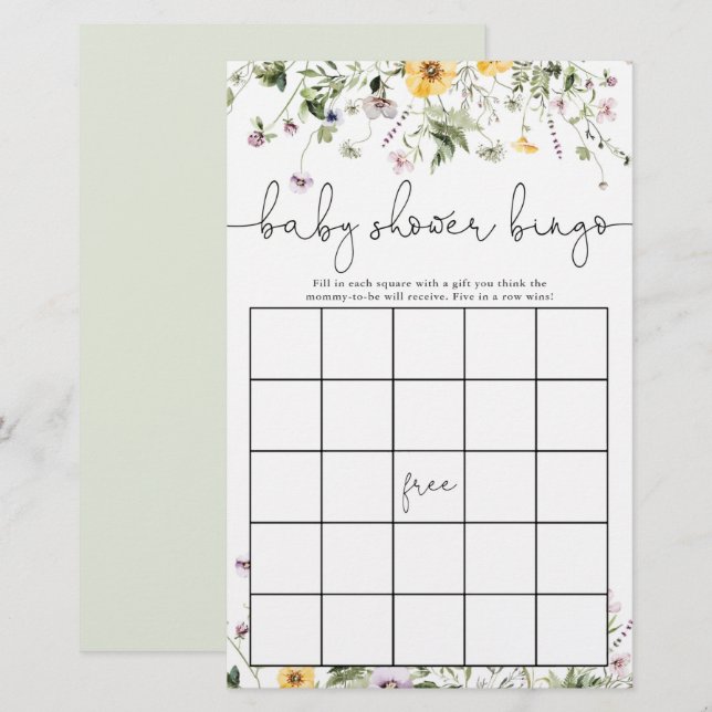 Baby shower bingo romantic wildflowers floral (Front/Back)