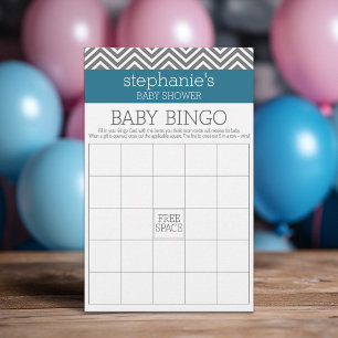 Baby Shower Bingo - Teal and Grey Chevrons