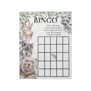 Baby Shower Bingo Woodland Animals Watercolor  Notepad