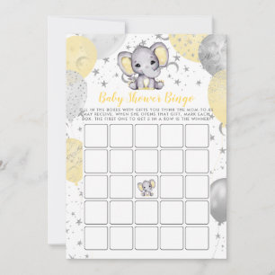 Baby Shower Bingo Yellow Elephant Game Invitation