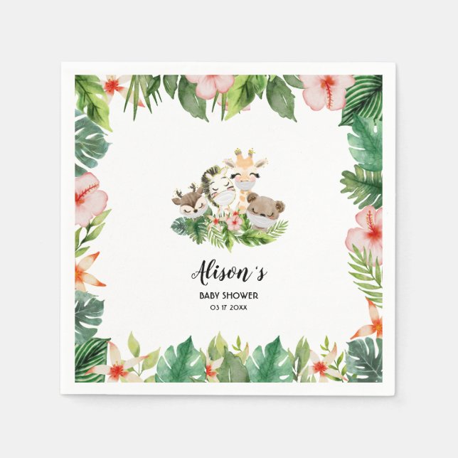 Baby Shower Birthday Napkins | Safari Friends (Front)