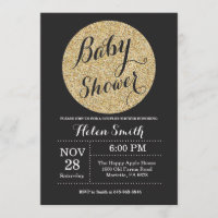 Baby Shower Black and Gold Glitter Invitation