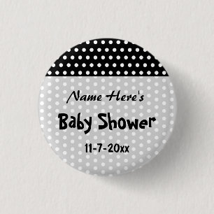 Baby Shower, Black and White Polka Dot Pattern. 1 Inch Round Button