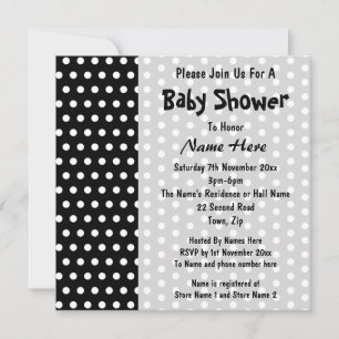 Baby Shower, Black and White Polka Dot Pattern. Invitation