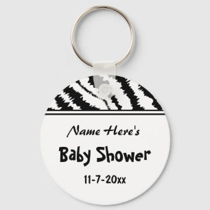 Baby Shower Black and White Zebra Pattern. Custom. Keychain