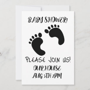 BABY SHOWER BLACK FOOT PRINTS SCRIPT INVITATIONS