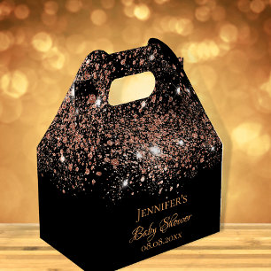 Baby Shower black rose gold glitter name thank you Favor Box