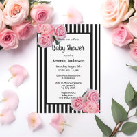 Baby Shower black white stripes pink flowers