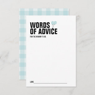 Baby shower Bleu à bulle Carte de conseil maman
