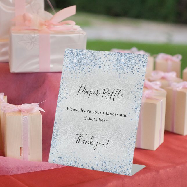 Baby shower bleu argenté signe de tombola (Créateur téléchargé)