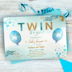 Baby shower Bleu Balloon Or Twin Boy Invitation
