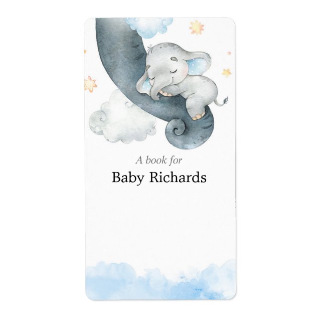 Baby shower bleu bébé éléphant autocollants (Devant)