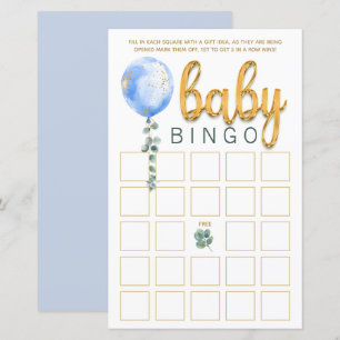 Baby shower bleu Bingo Carte de jeu