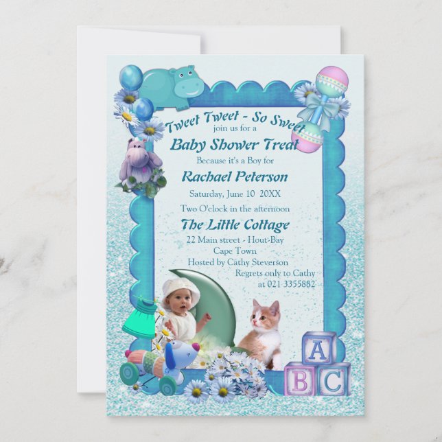 Baby shower bleu bleu turquoise Invitation (Devant)