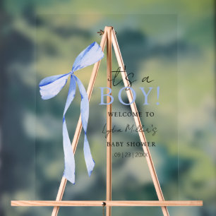 Baby shower Bleu Bow Invitation, Baby shower garço