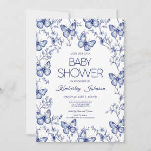 Baby shower Bleu Chinoiserie Papillon Invitation