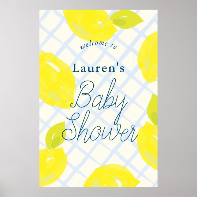 Baby shower bleu citron peint à la main Affiche de (Devant)
