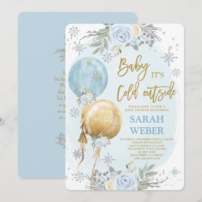 Baby shower Bleu d'hiver Invitation garçon (Devant / Derrière)