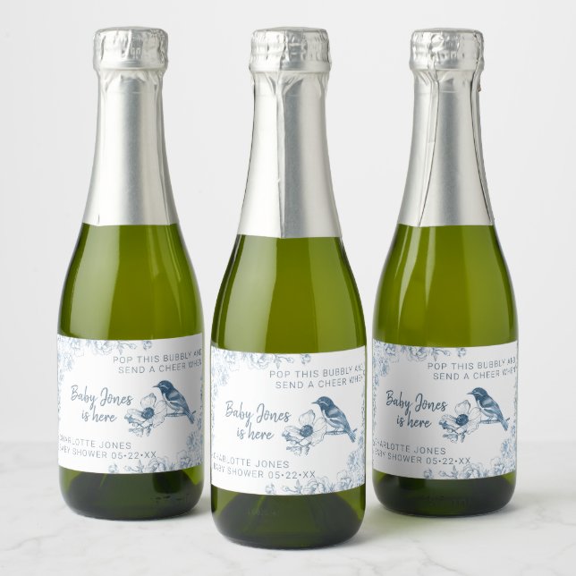 Baby shower Bleu Duché Étiquette à vin pétillant (Bouteilles)