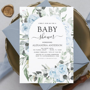 Baby shower Bleu Dusty Floral Green Invitation
