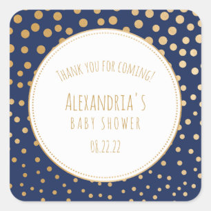 Baby shower bleu marine et or faveur autocollant