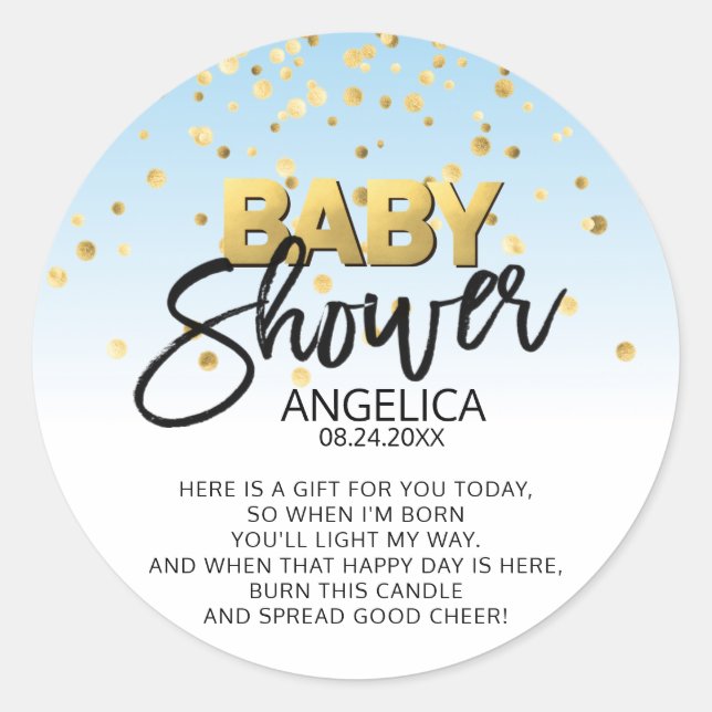 Baby shower bleu or bougie Votive Faveur Étiquette (Devant)
