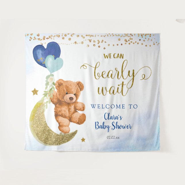 Baby shower Bleu Ours Ballons Signal Tapisserie (Devant (Horizontal))