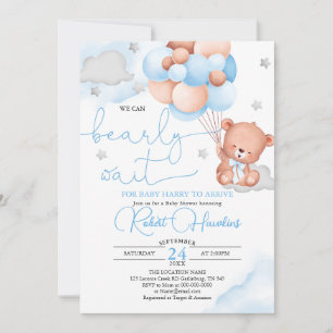 Baby shower Bleu Ours Teddy Invitation