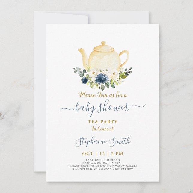 Baby shower Bleu Par-Thé Invitation (Devant)