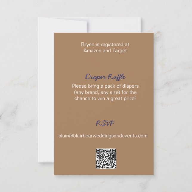 Baby shower Bleu & Rustique Brown Invitation (Dos)