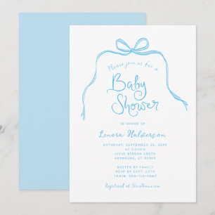 Baby shower Bleu simple Bow Invitation