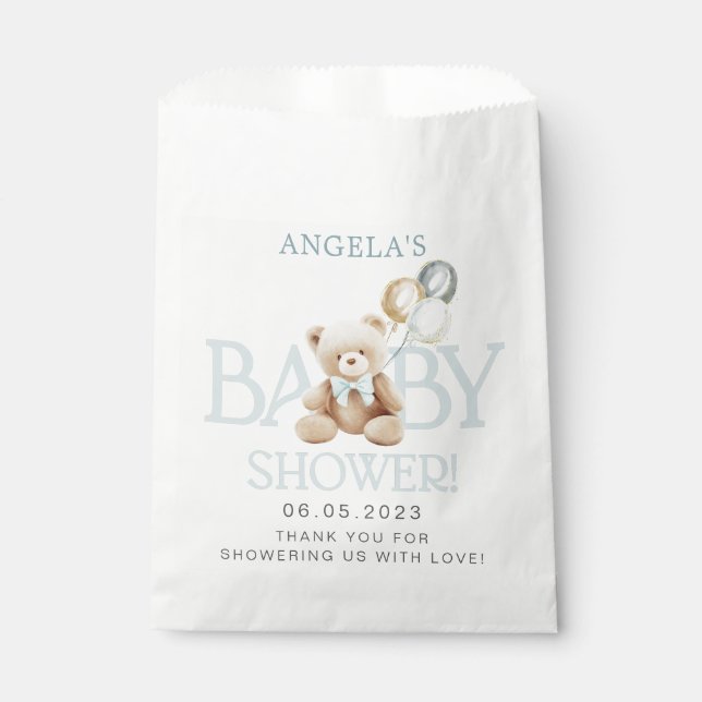 Baby shower bleu Teddy Bear Favoriser les sacs (Devant)