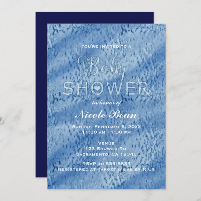 Baby Shower Blue Abstract Rain Drops Invitation (Front/Back)