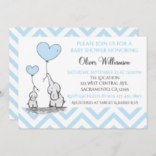 Baby Shower Blue Baby Elephant with Heart Custom Invitation