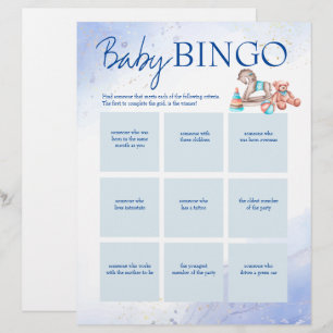 Baby shower blue bingo game personalized template letterhead