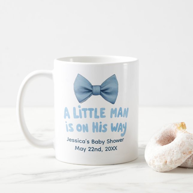 Baby Shower Blue Bow Tie Little Man Mug (With Donut)