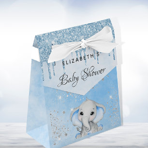Baby Shower blue boy cute elephant glitter Favor Box