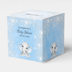 Baby Shower blue boy cute elephant glitter Favor Box