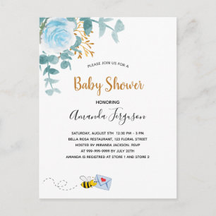 Baby Shower blue boy floral greenery mom to bee Postcard