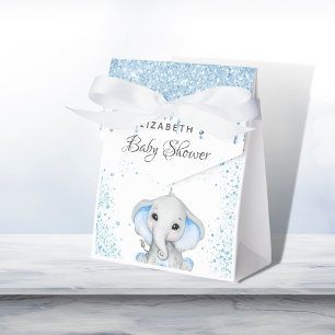 Baby Shower blue boy white cute elephant Favor Box