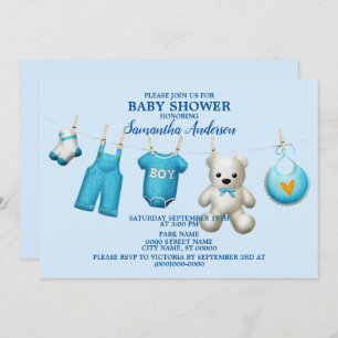 Baby Shower Blue Boys Beautiful Elegant Invitation