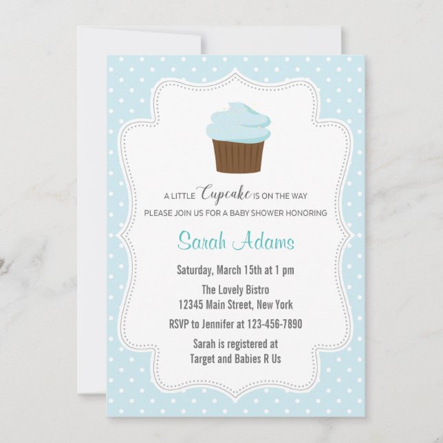 Baby shower Blue Cupcake Invitation (Devant)